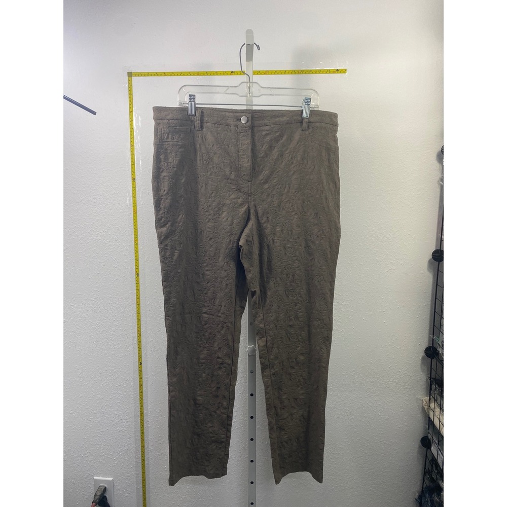 Style & Co Brown Textured Jacquard Straight Leg Pants Womens 16 Stretch Cotton